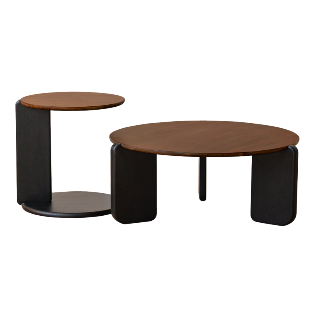 Black Walnut, Teak Solid Wood Round Coffee Table Italian Light Luxury.