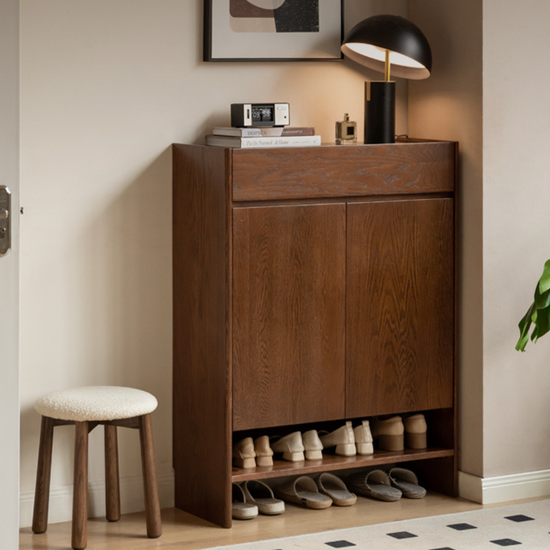 Oak Solid Wood Rock Plate Shoe Cabinet