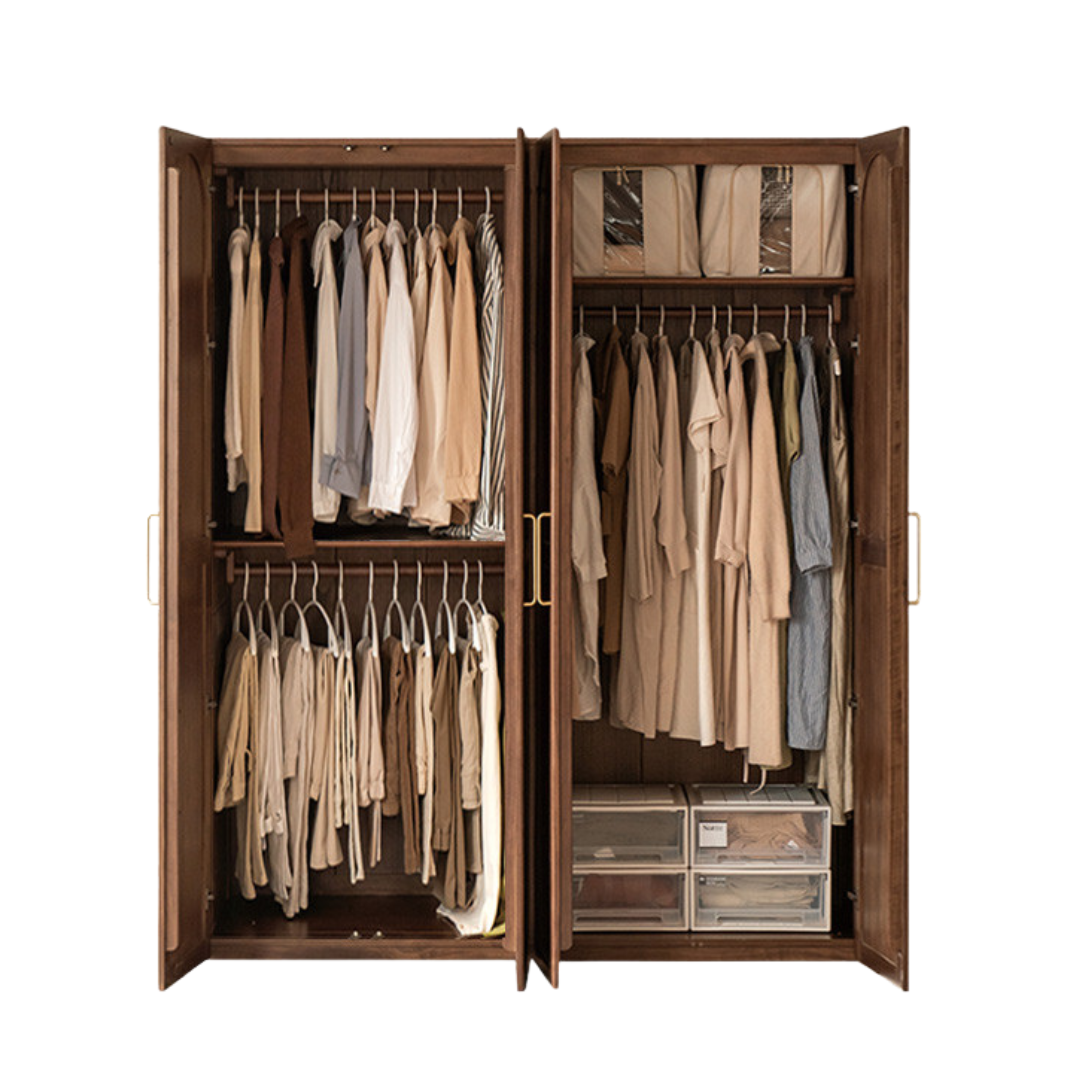 Black Walnut Solid Wood French Retro Wardrobe.