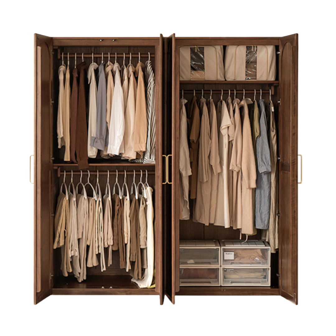 Black Walnut Solid Wood French Retro Wardrobe.