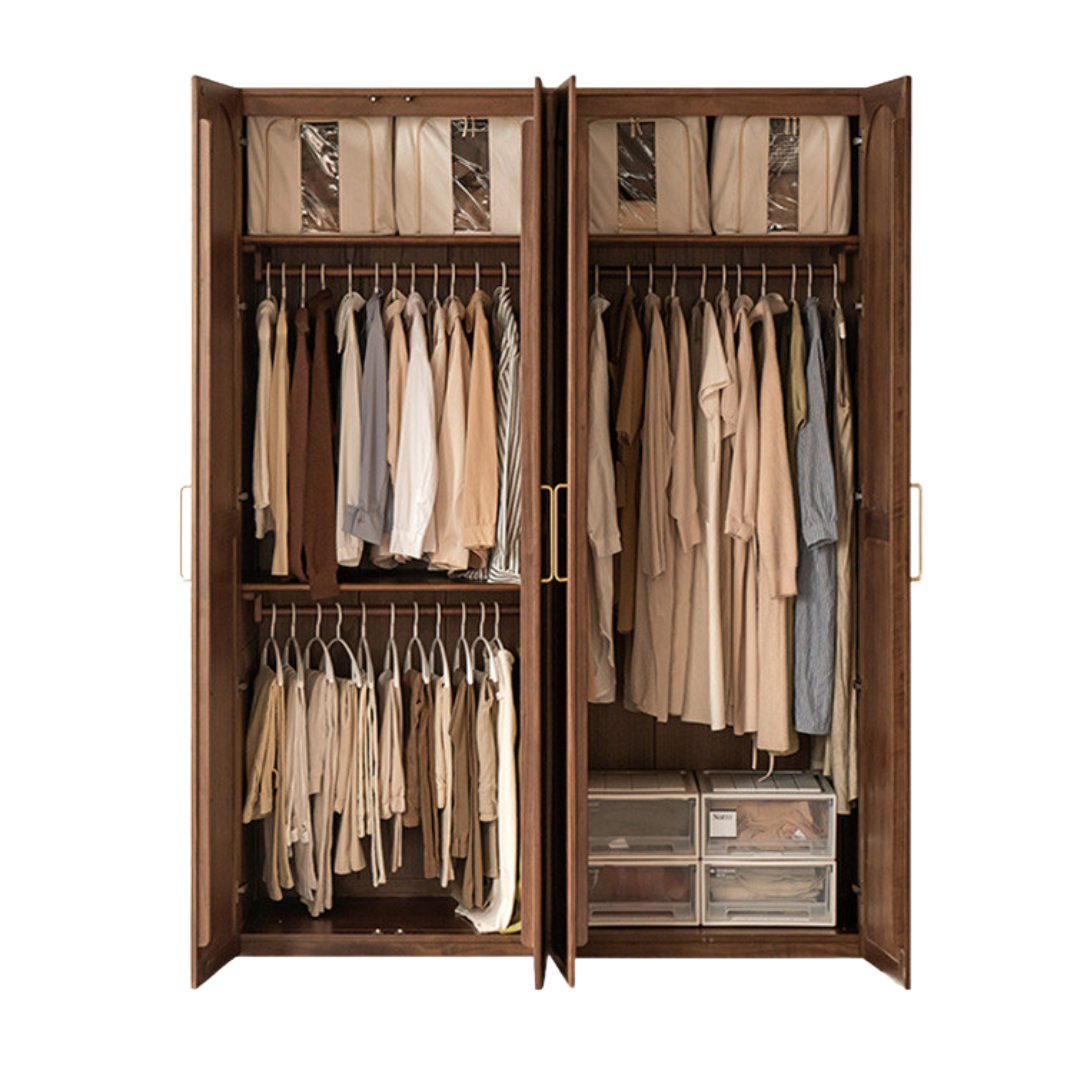 Black Walnut Solid Wood French Retro Wardrobe.