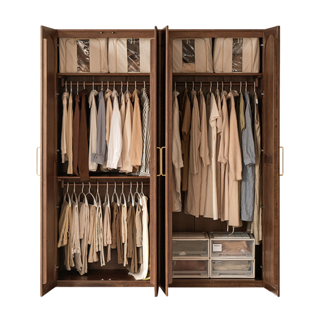 Black Walnut Solid Wood French Retro Wardrobe.