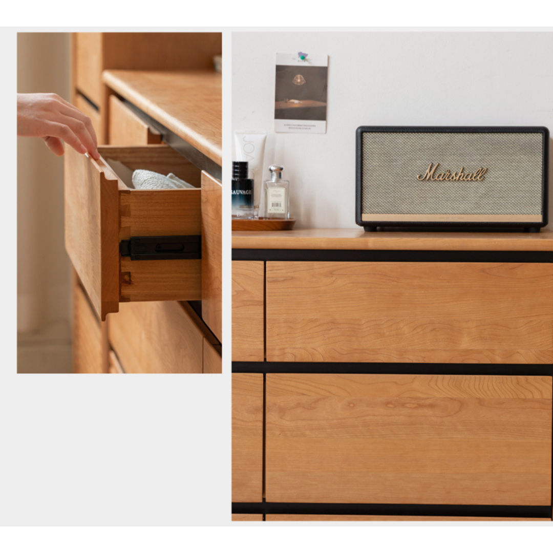 Cherry, Ash Solid Wood Medieval Style Drawer Cabinet.