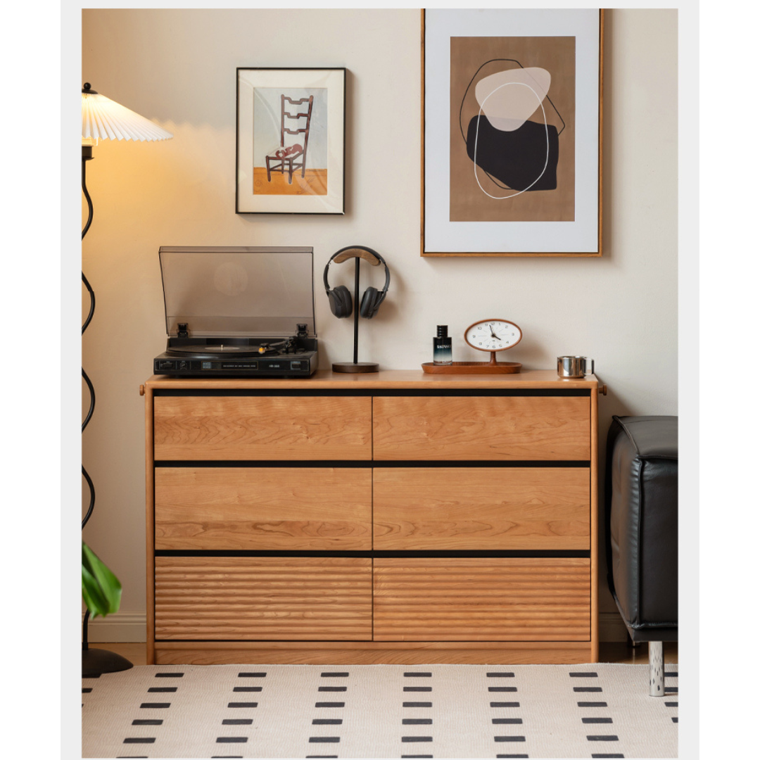 Cherry, Ash Solid Wood Medieval Style Drawer Cabinet.