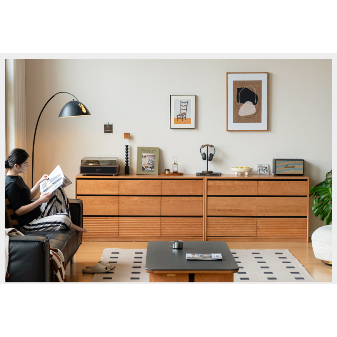 Cherry, Ash Solid Wood Medieval Style Drawer Cabinet.