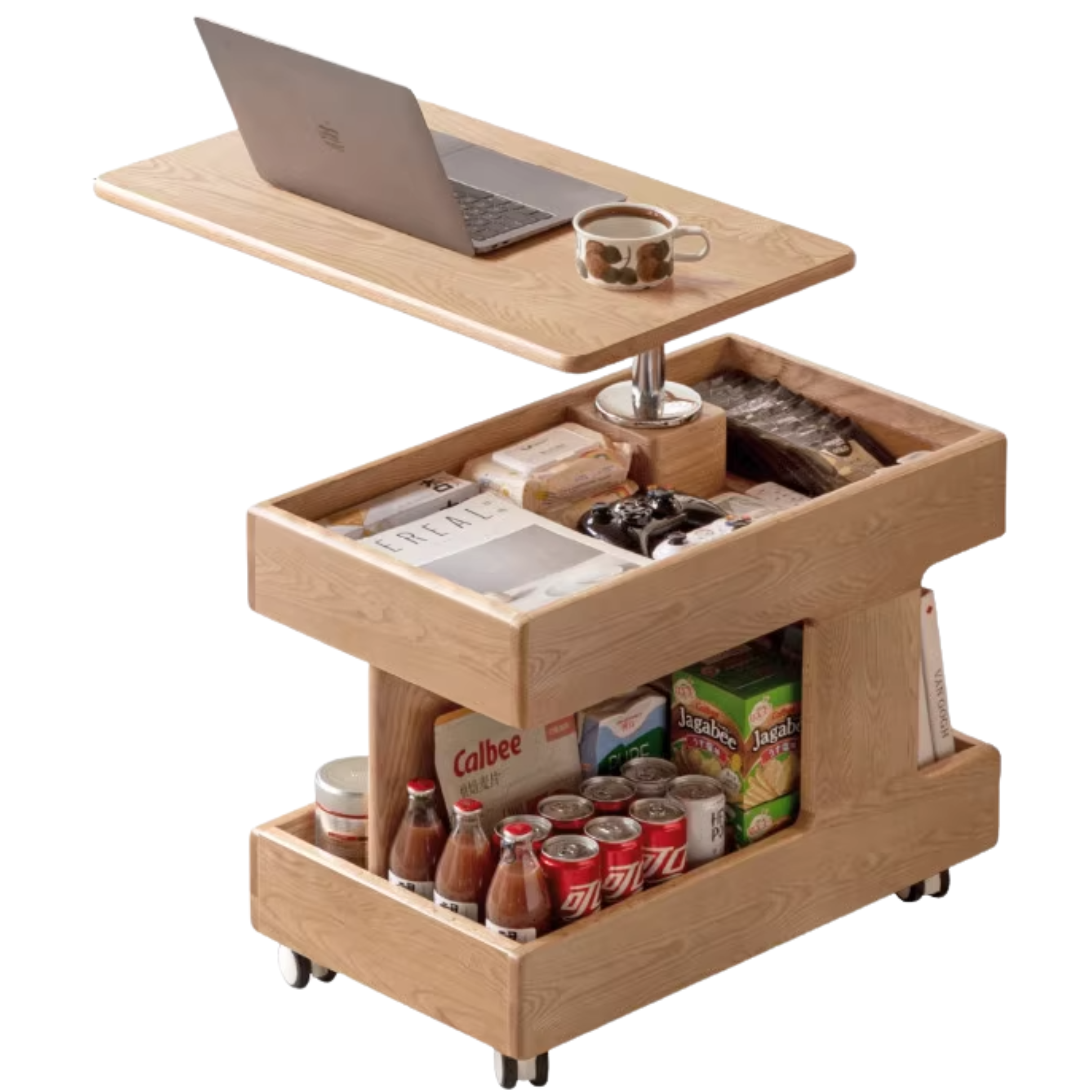 Oak, Cherry, Black Walnut, Ash Solid Wood Rotating Mobile Side Table