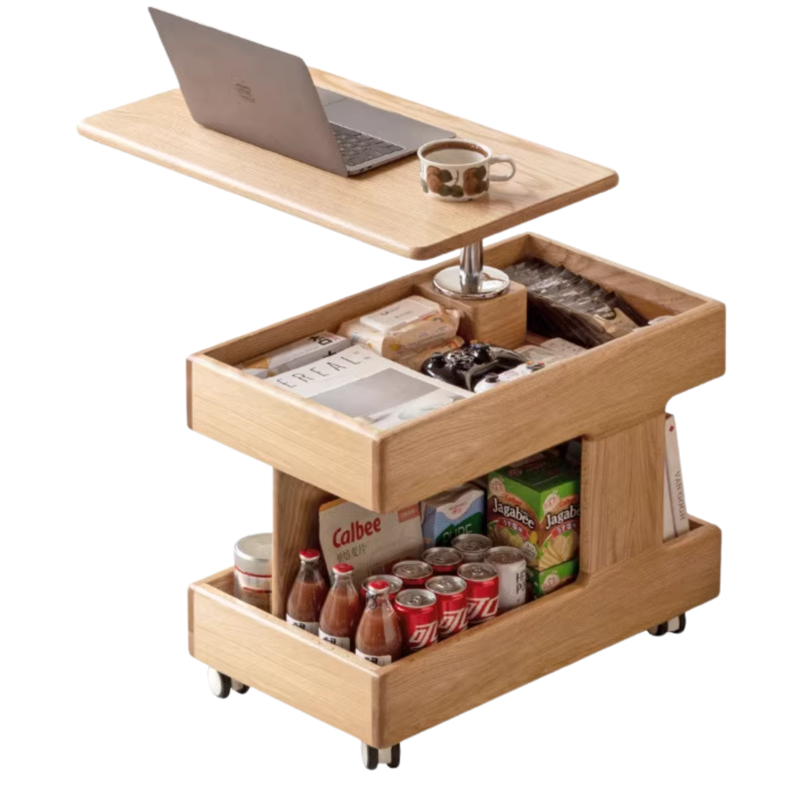 Oak, Cherry, Black Walnut, Ash Solid Wood Rotating Mobile Side Table