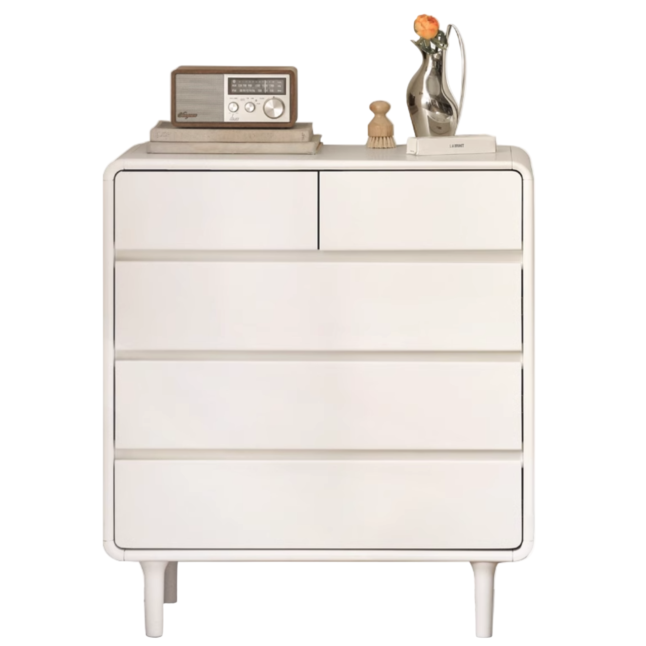 Solid Rubberwood Solid Wood Milky Cream Style Chest of Drawers