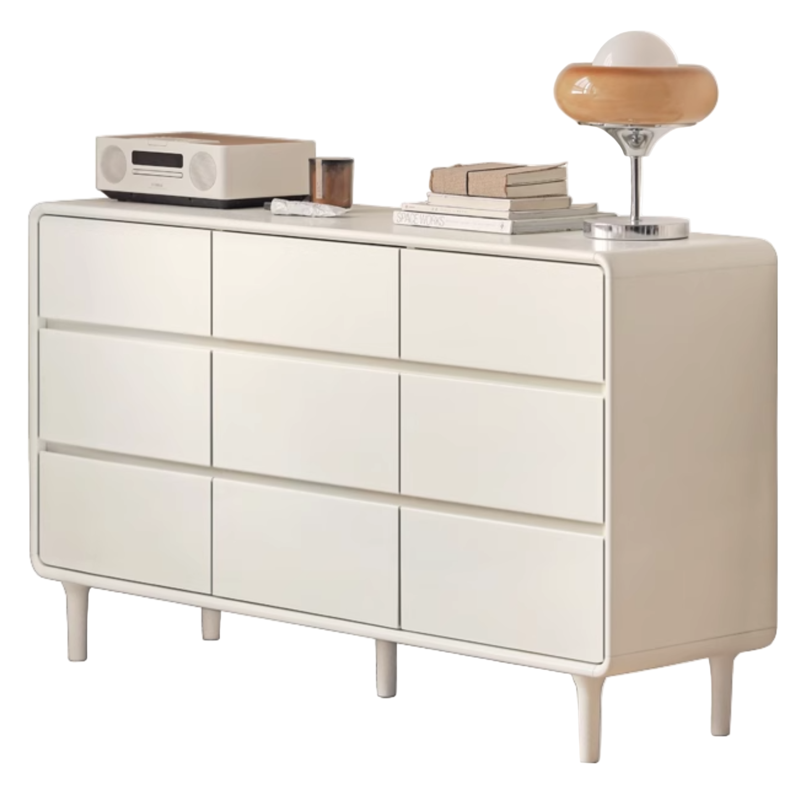 Solid Rubberwood Solid Wood Milky Cream Style Chest of Drawers