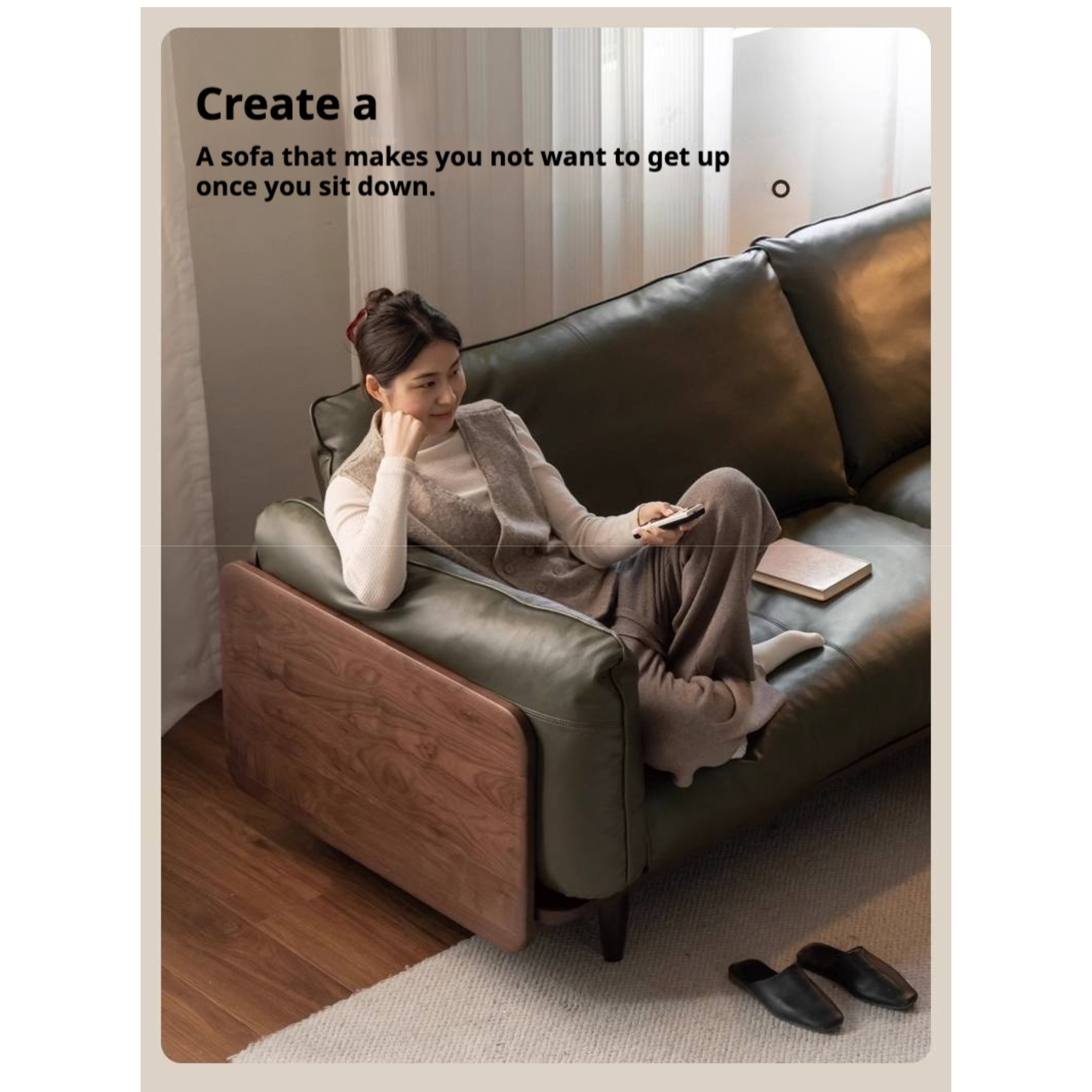 Black Walnut Solid Wood, Oak, Solid Sandalwood Genuine leather, fabric Sofa