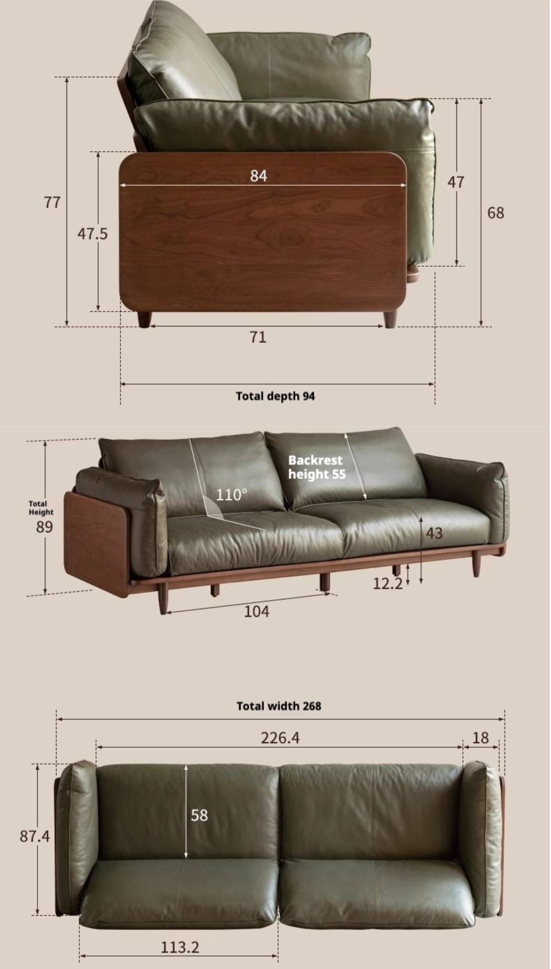 Black Walnut Solid Wood,Solid Sandalwood Genuine leather, fabric Sofa