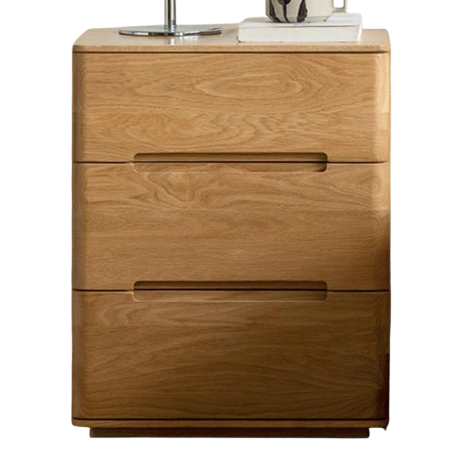 Oak Solid Wood 3-Drawer Nightstand with Groove Handles and Rounded Corners