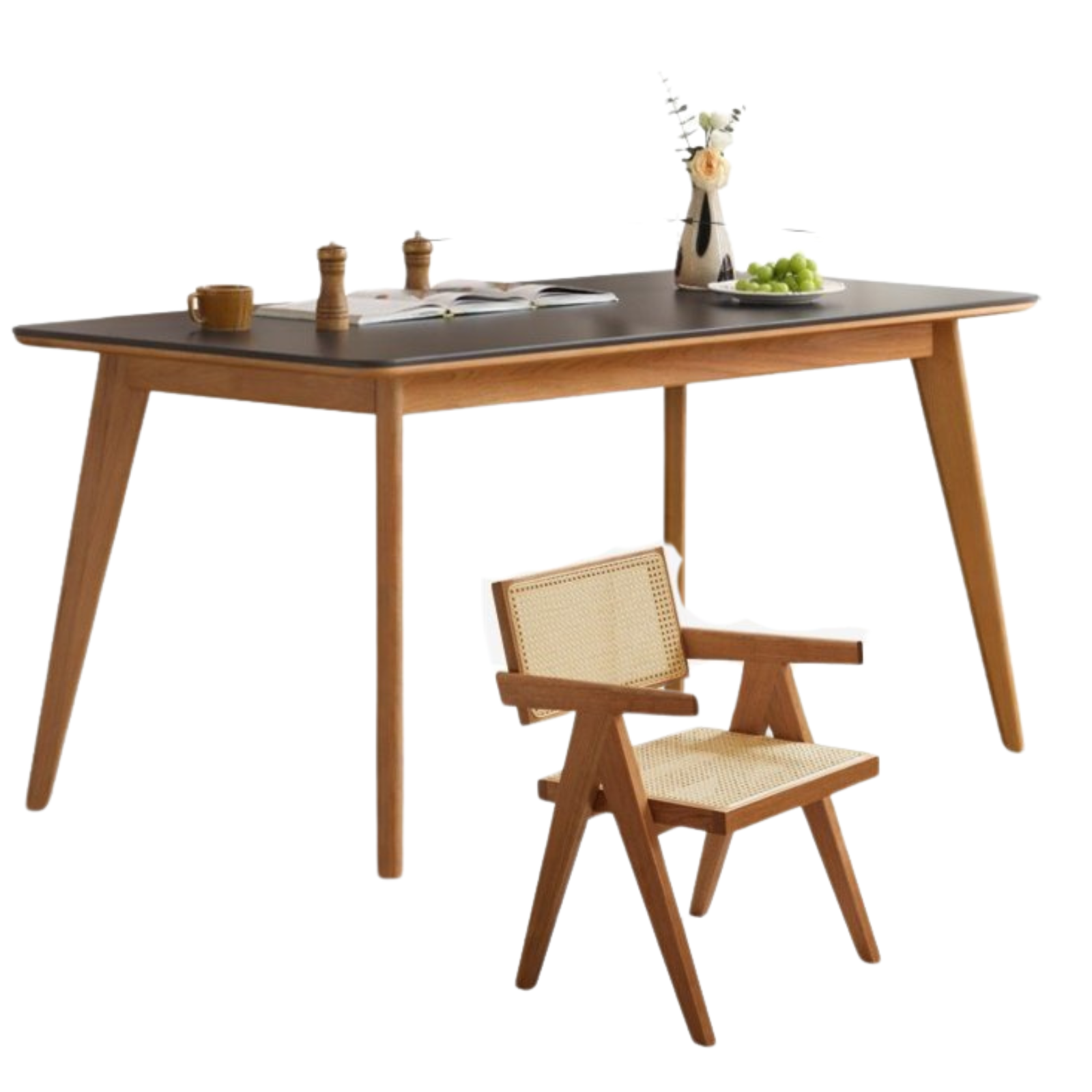 Cherry Solid Wood Retro Rock Plate Long Dining Table.