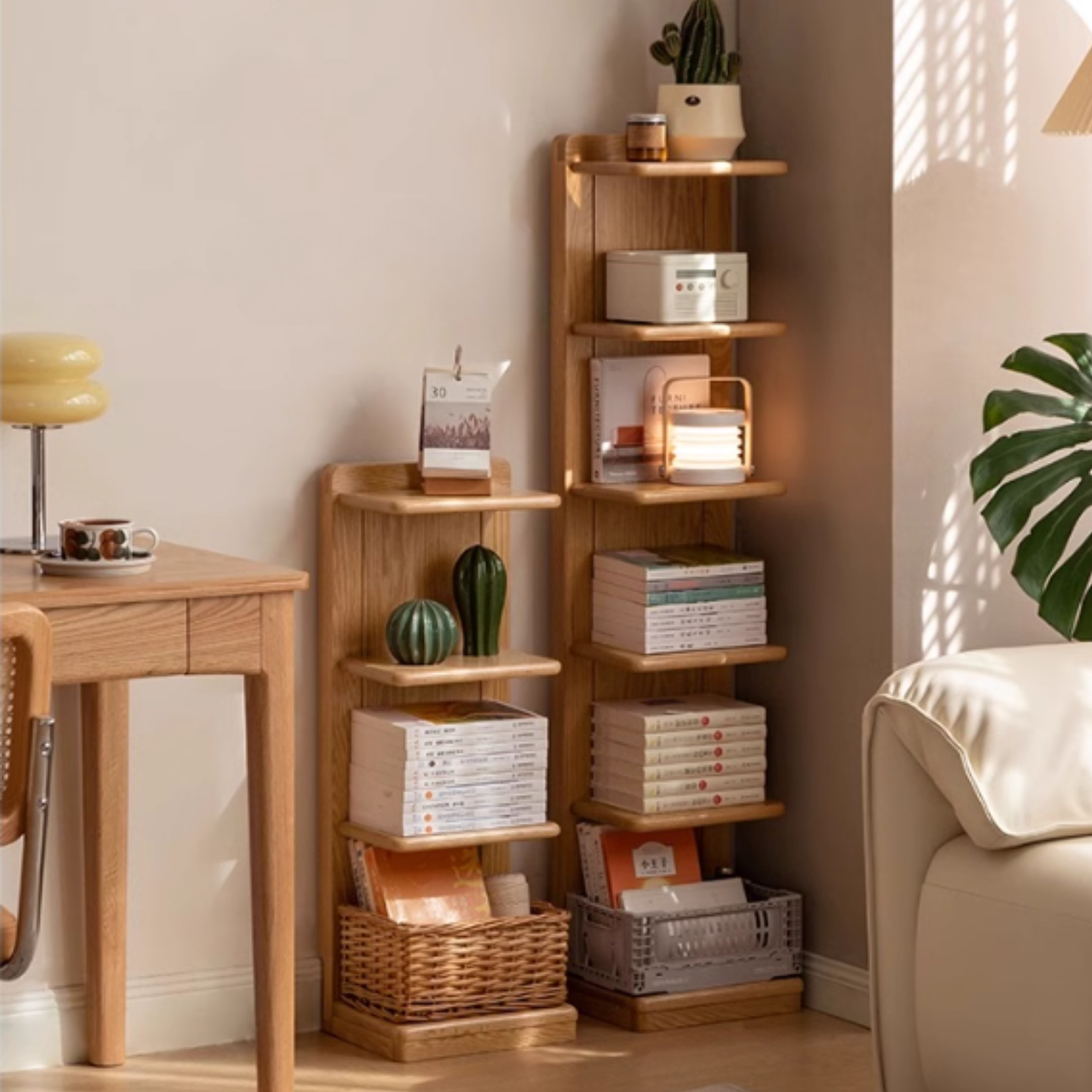 Oak solid wood modern multi-layer bookshelf.
