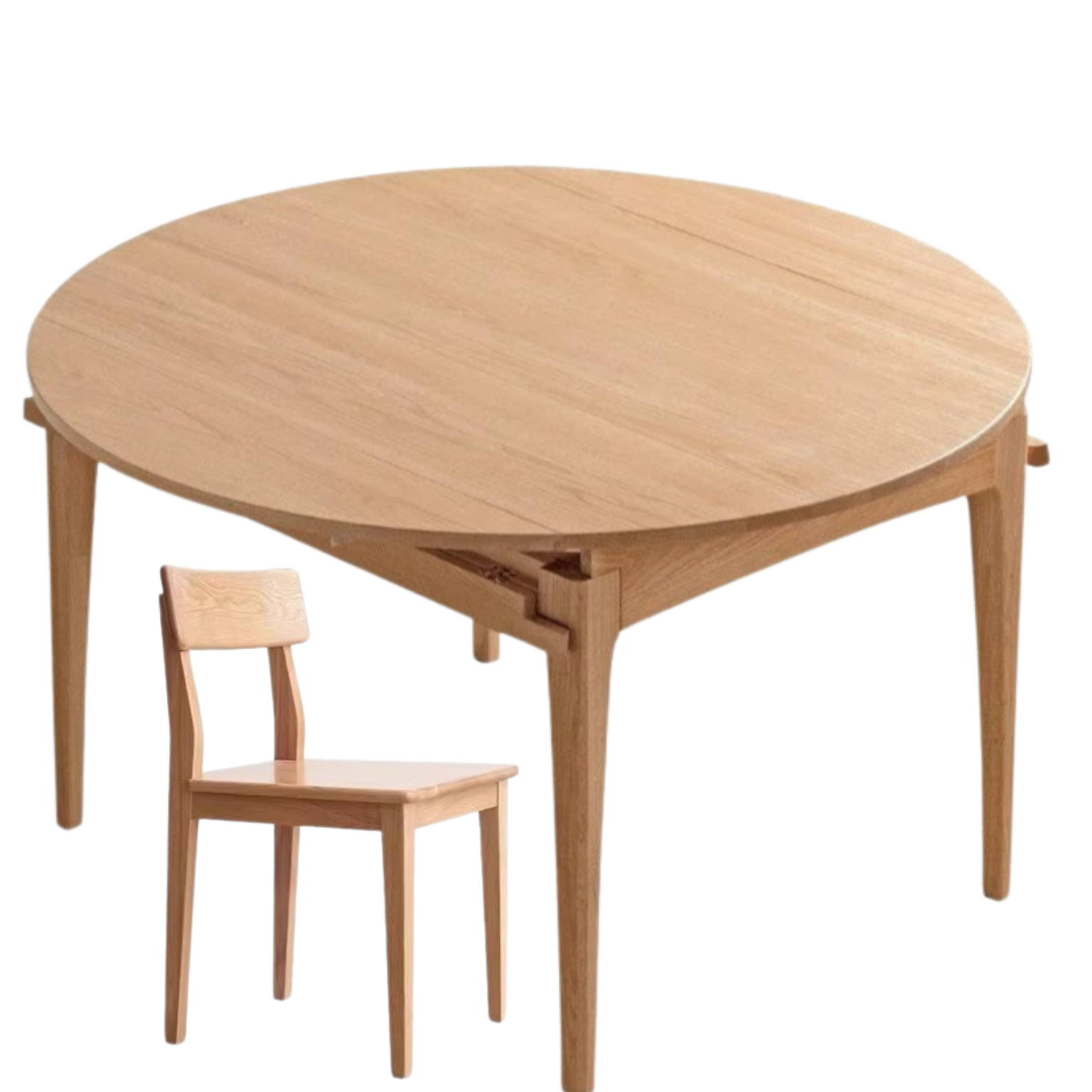Solid Rubberwood, Oak Solid Wood Folding Round Retractable Dining Table