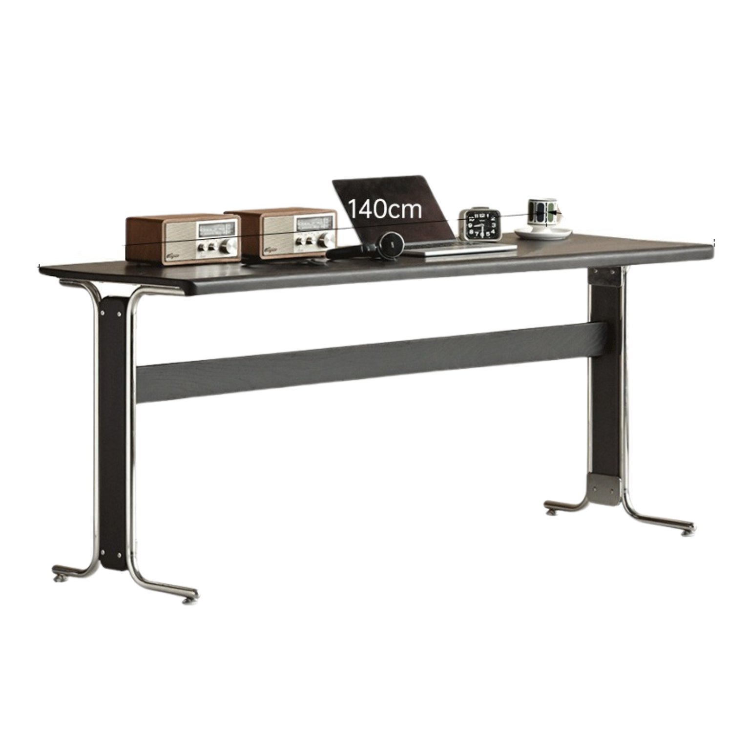 Oak Solid Wood Bauhaus Black Computer Desk.
