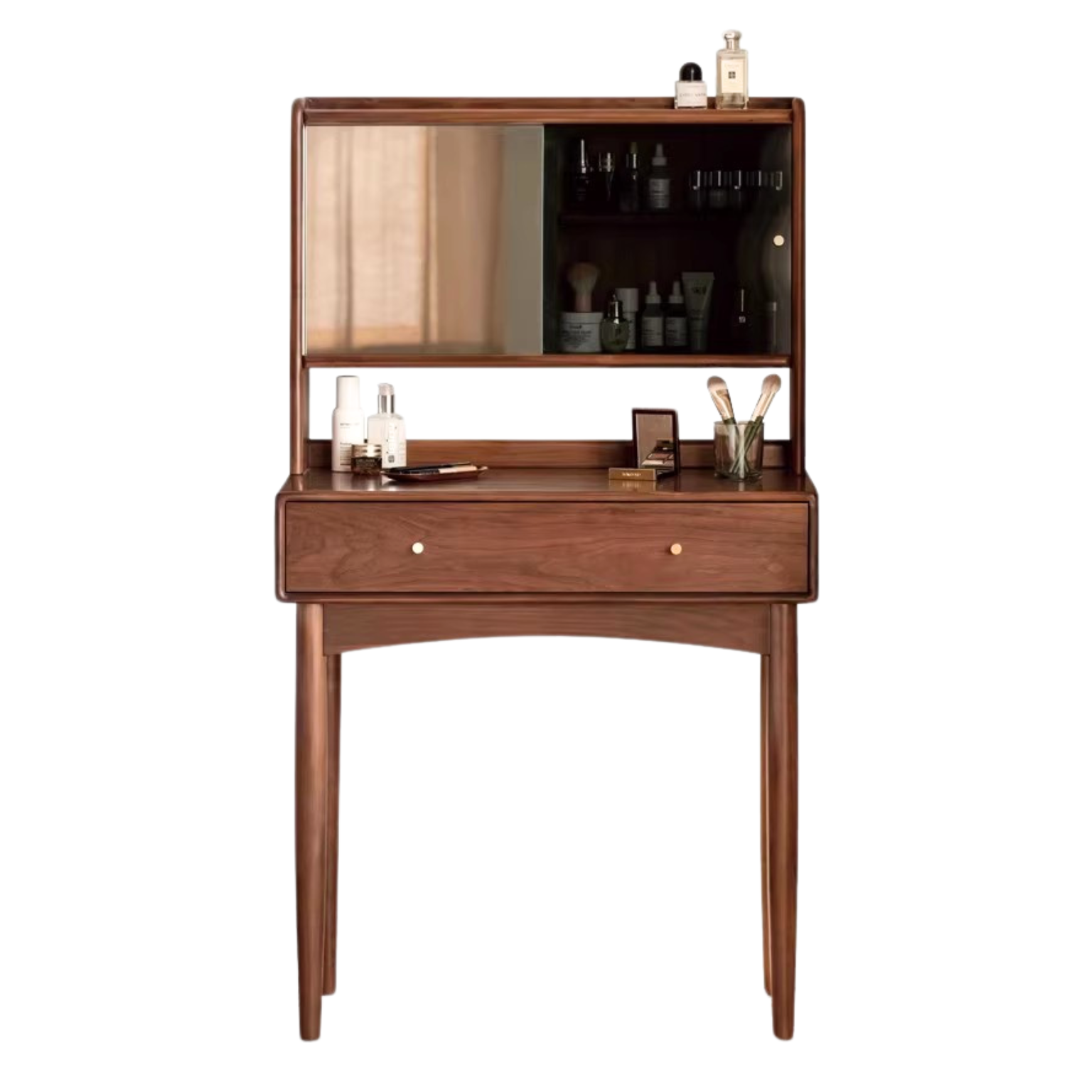 Black Walnut, Walnut Tree Solid Wood Mirror Dressing Table.