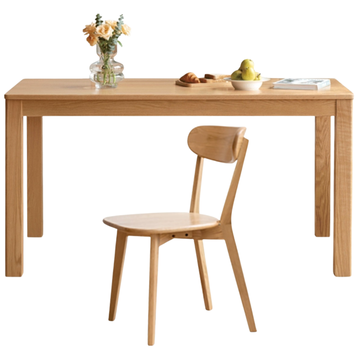 Oak Solid Wood, Solid Rubberwood Nordic Dining Table