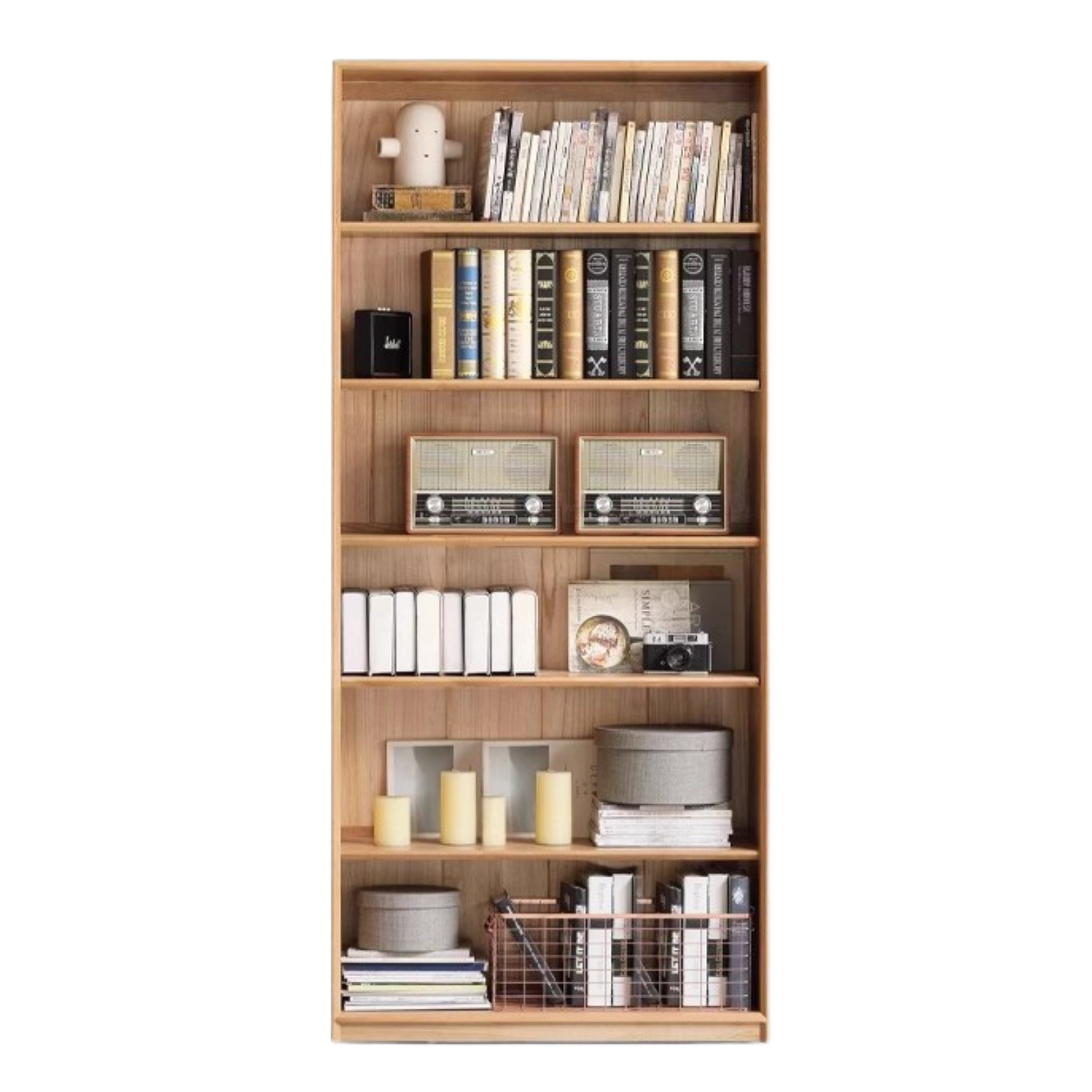 Oak Solid Wood Nordic Style Bookshelf with Floor Storage Cabinet