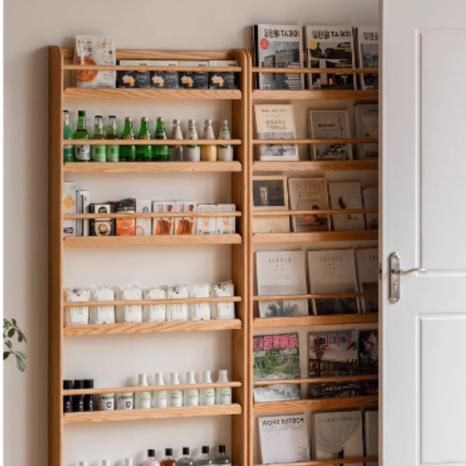 Oak, Beech Solid Wood Wall-mounted Ultra-thin Bookshelf