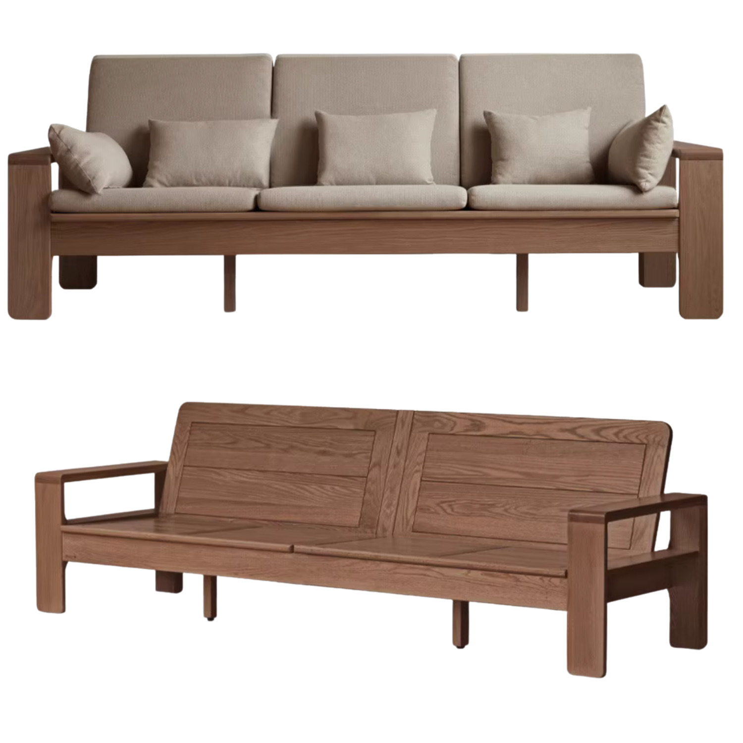 Oak, Ash Solid Wood Modern Nordic Fabric Sofa.