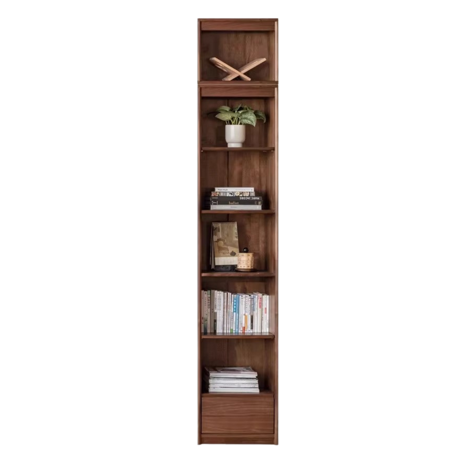 Black Walnut Solid Wood Bookcase Display Glass Door Storage Cabinet