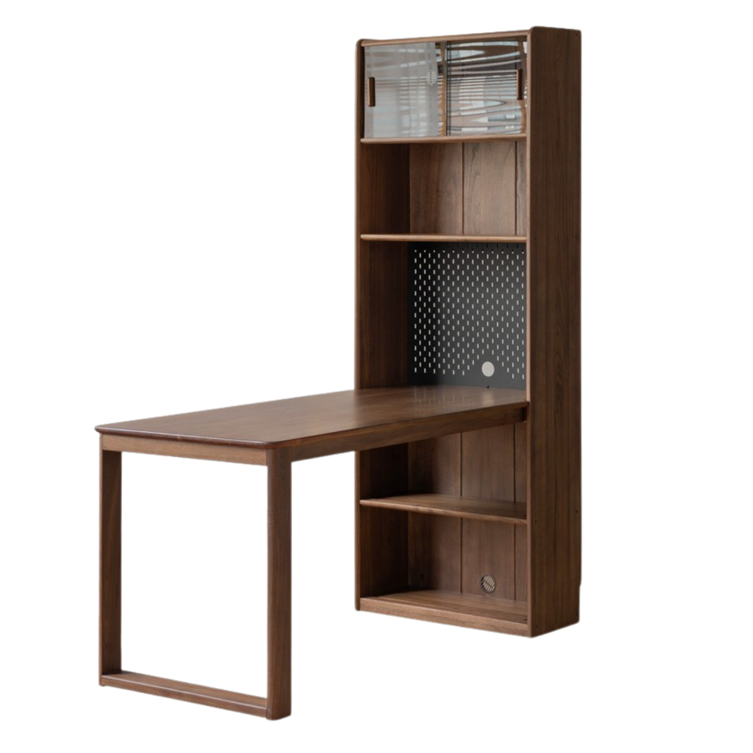 Black Walnut Solid Wood Light Luxury Style Storage Cabinet Integrated Office Desk.