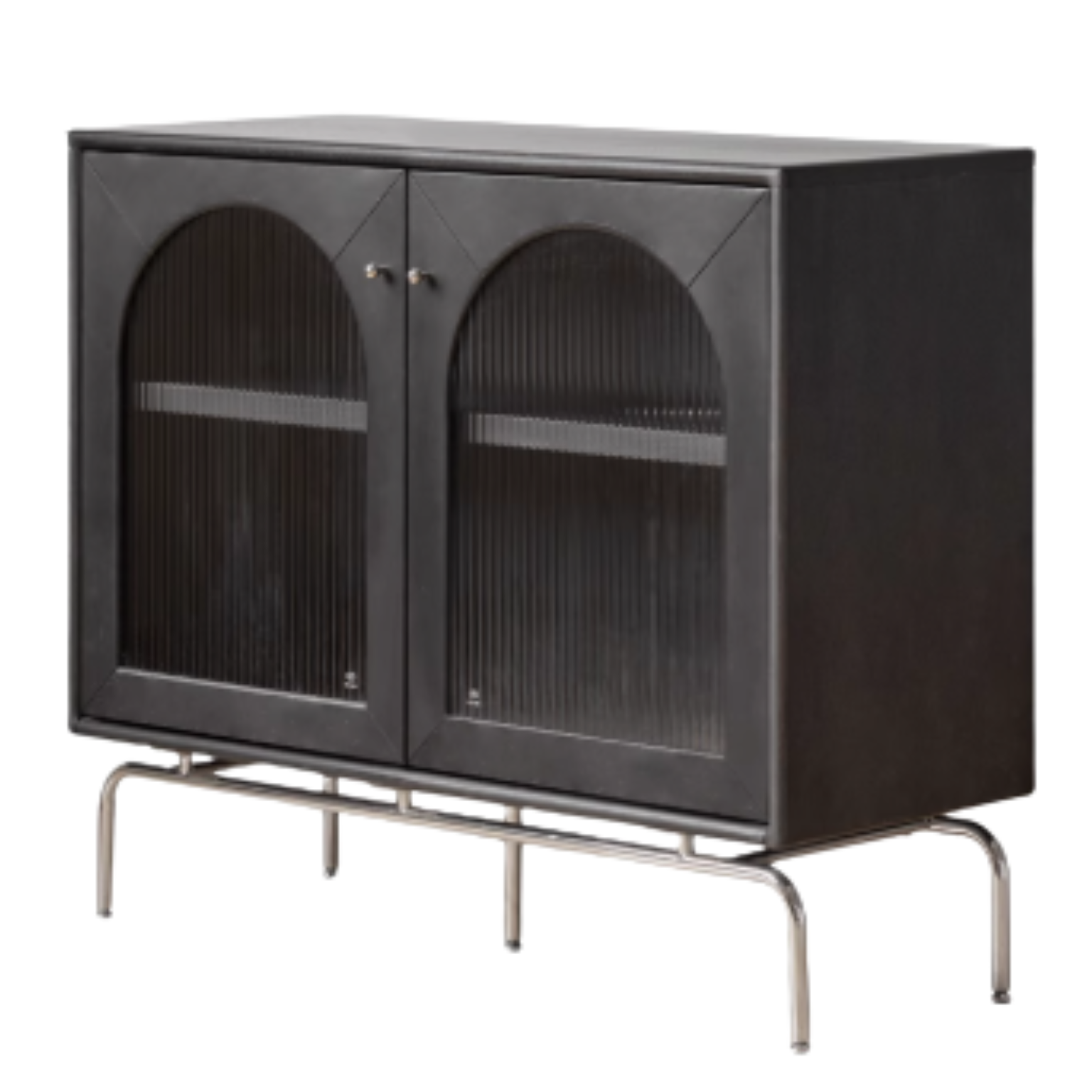 Solid Rubberwood French Retro Sideboard Black Glass