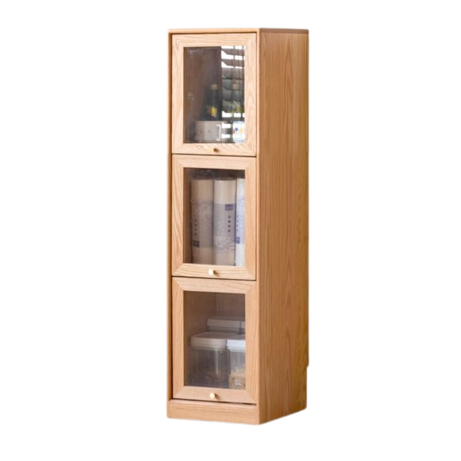 Oak Solid Wood Bookcase Corner Glass Flip Door