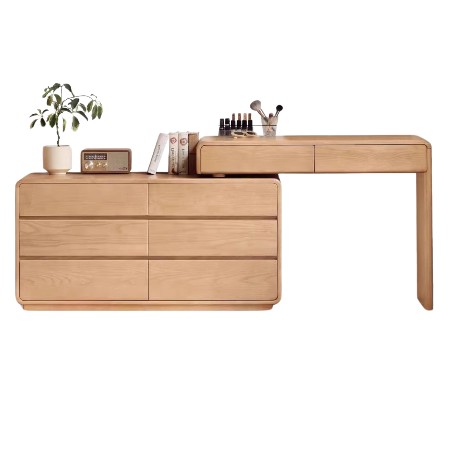 Ash Solid Wood Telescopic Dressing Table Integrated Storage.