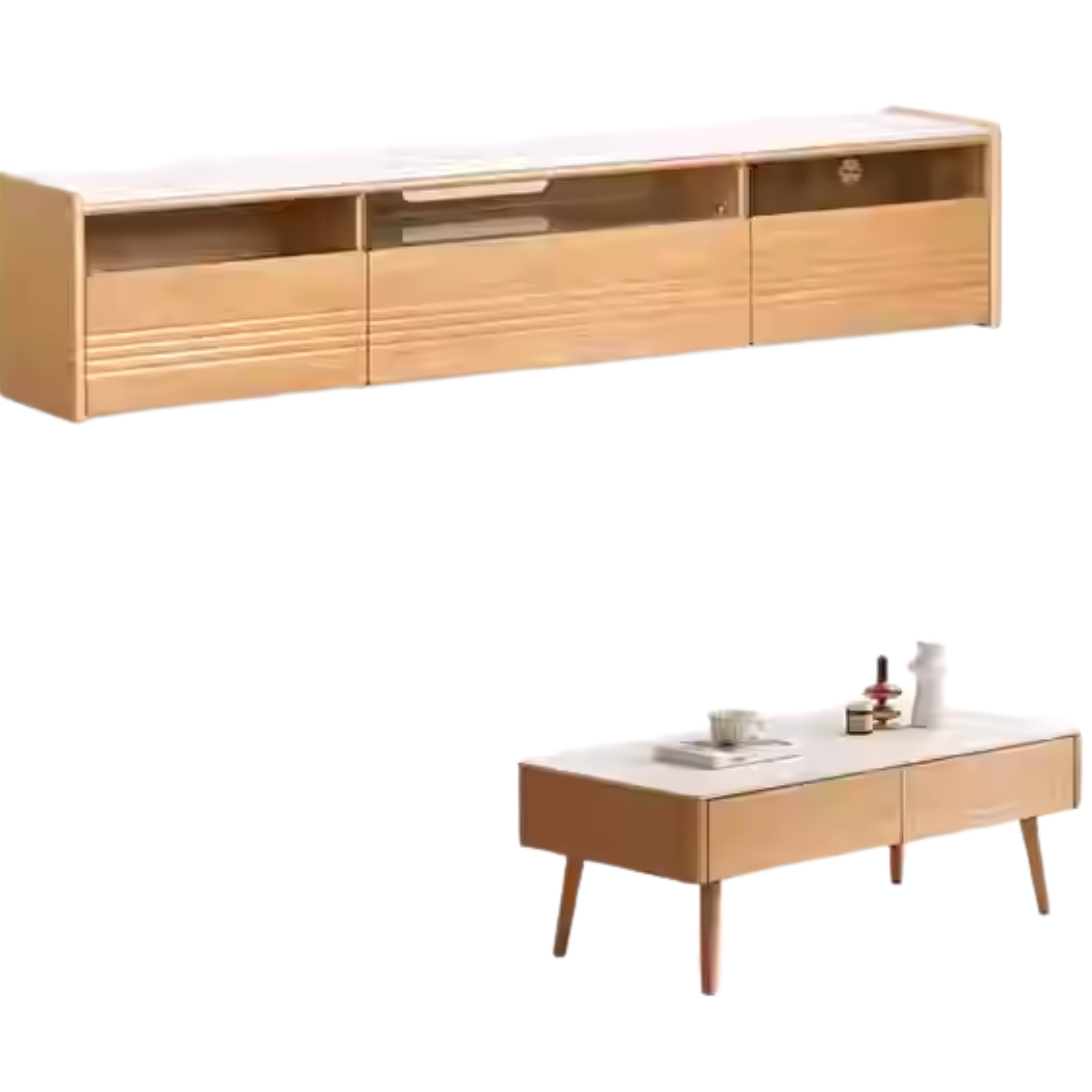 Beech Solid Wood Floor Rock Board TV Stand.