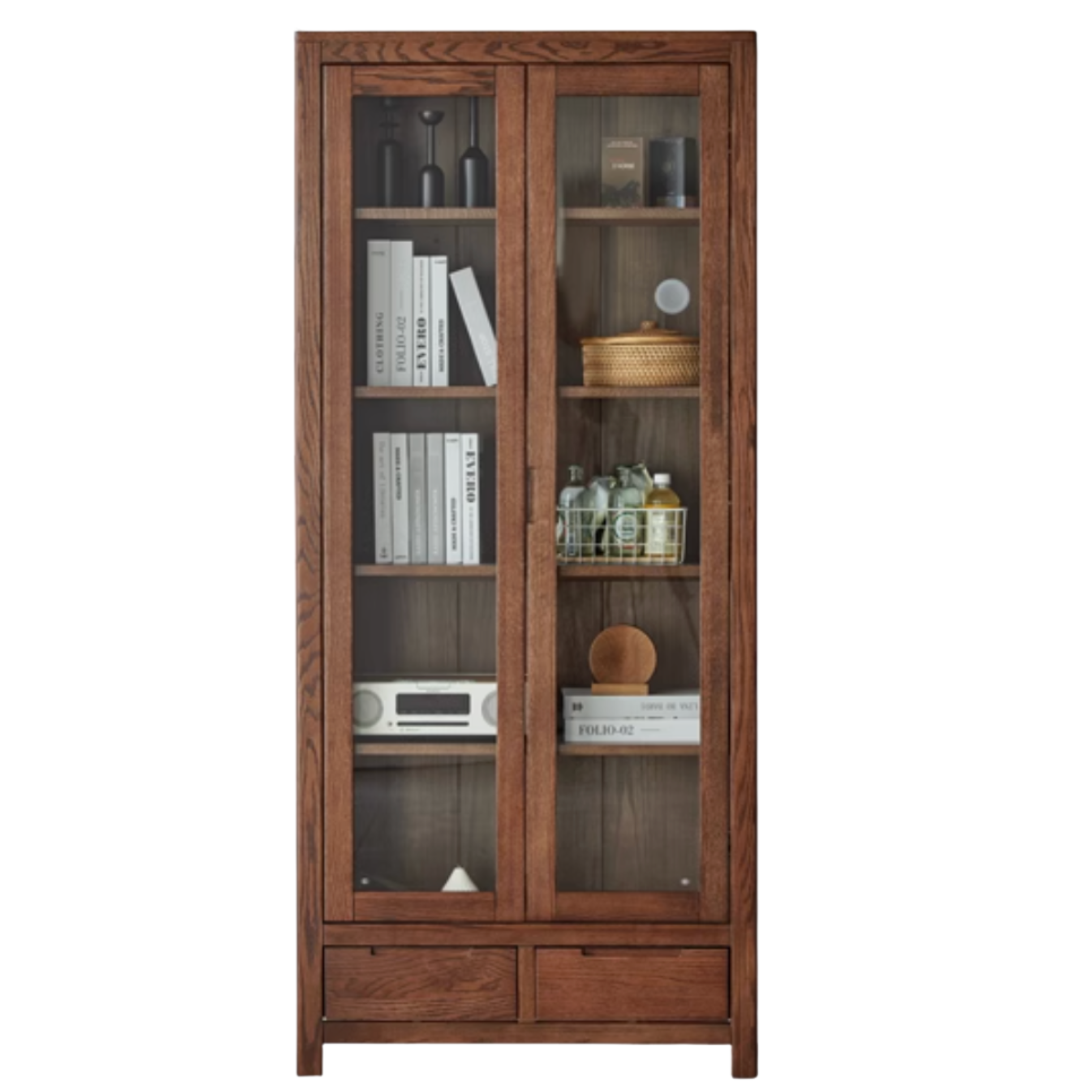 Oak, Rubberwood Solid Wood Drawer Bookcase