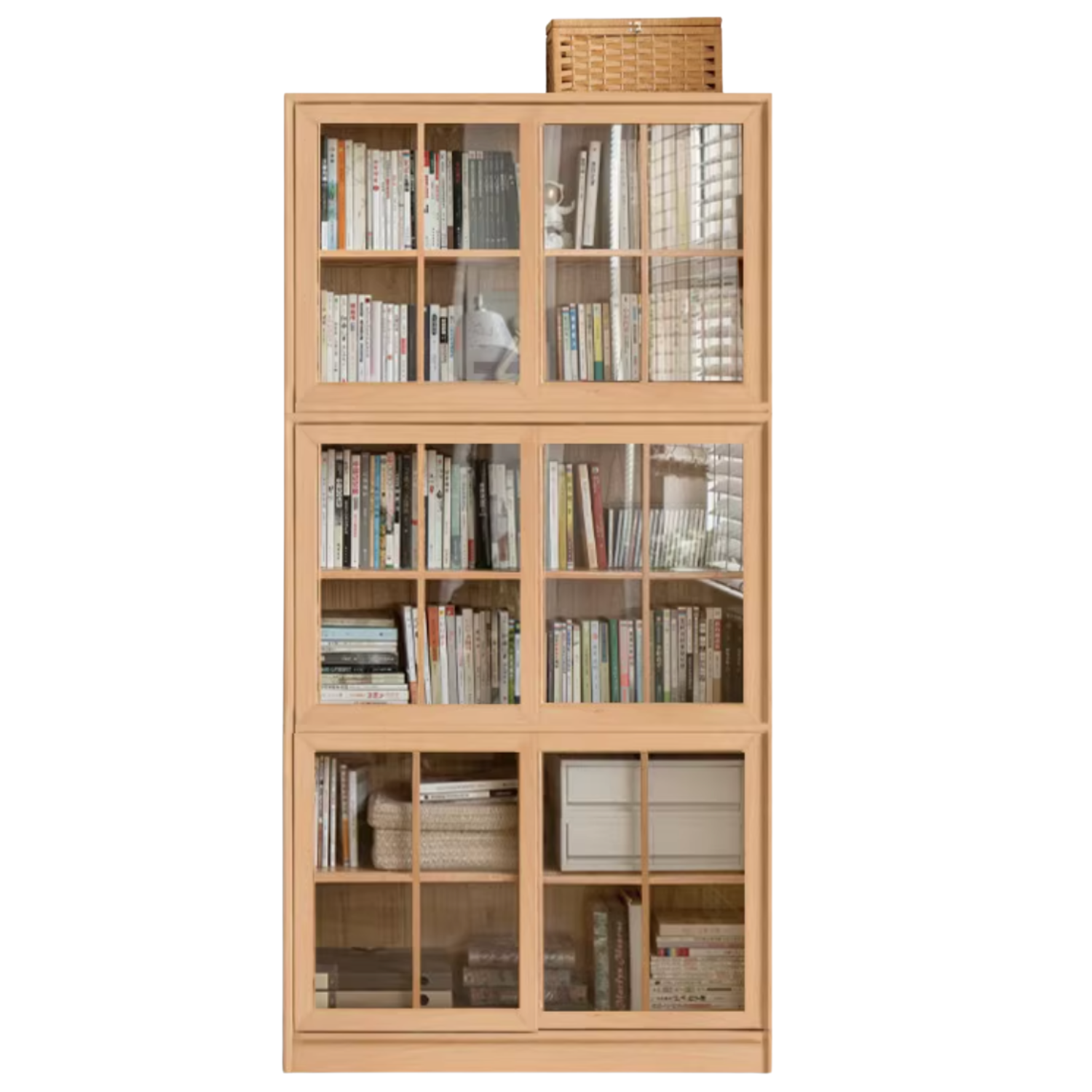 Oak, Beech Solid Wood Bookcase Floor to Floor Free Combination Sliding Door