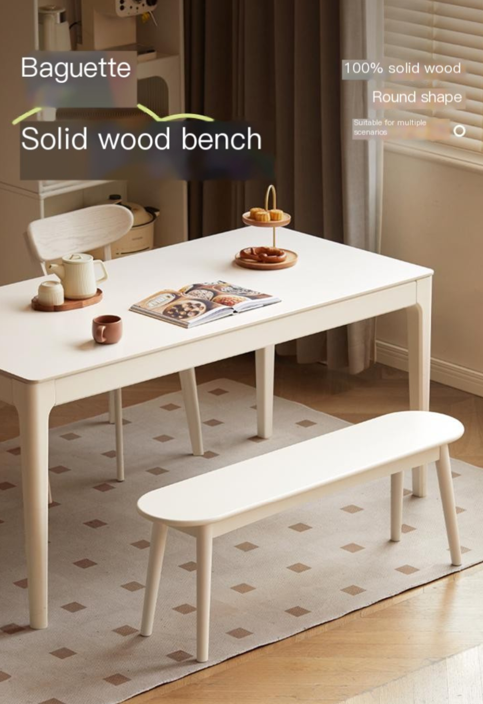 Solid Rubberwood Long Bench