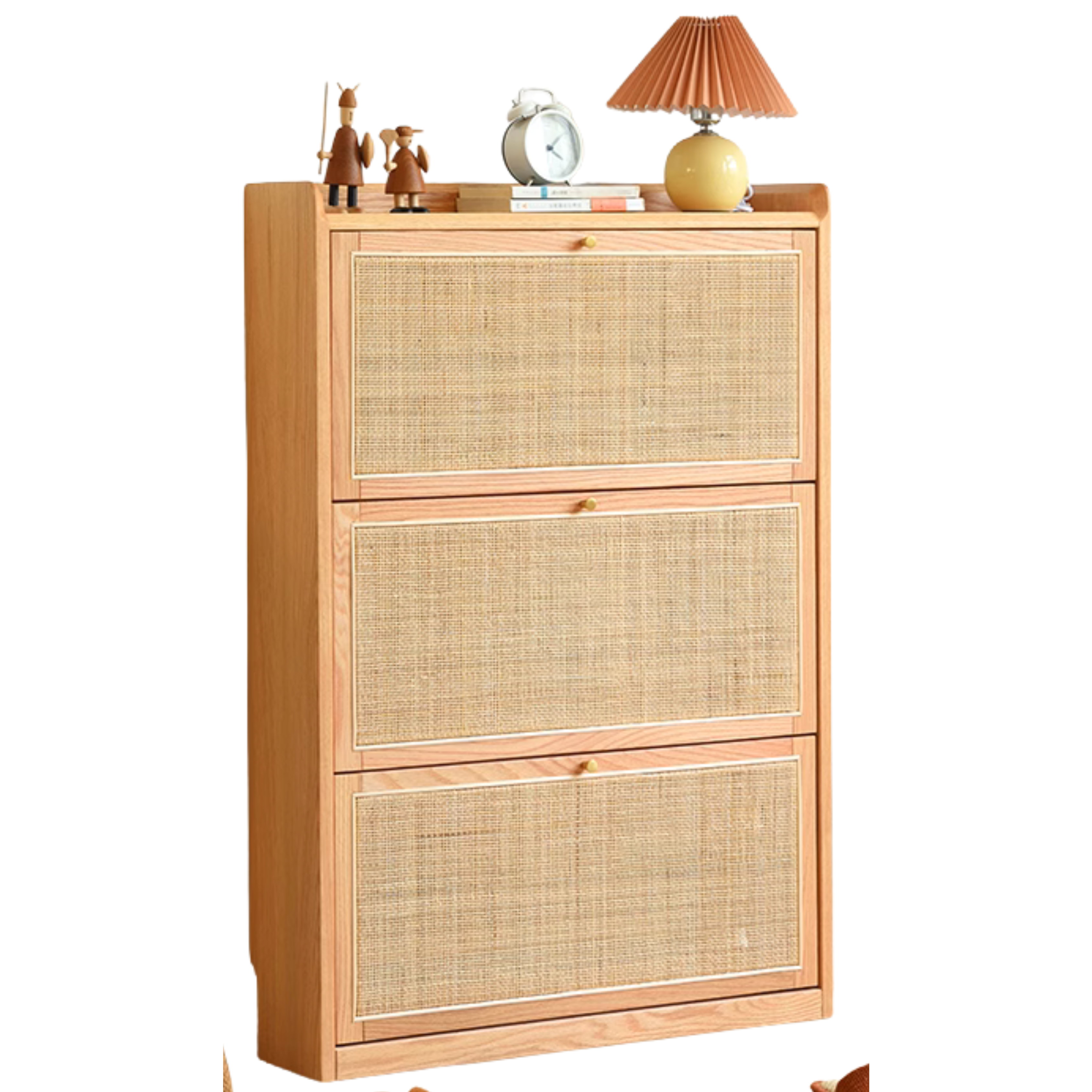 Oak Solid Wood Ultra-Thin Flap Door Rattan Shoe Cabinet