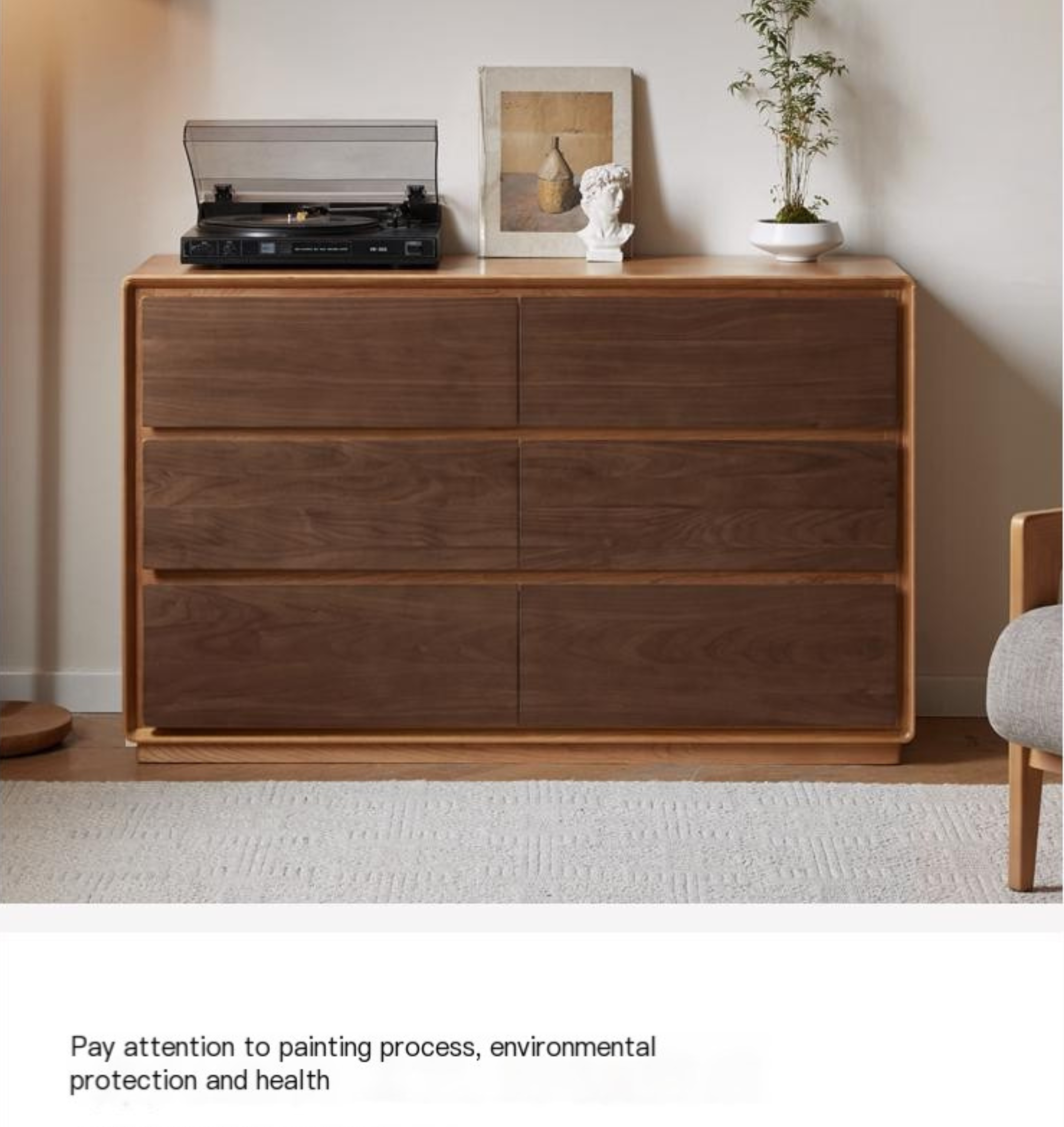 Black Walnut, Cherry Solid Wood Modern Drawer Cabinet.