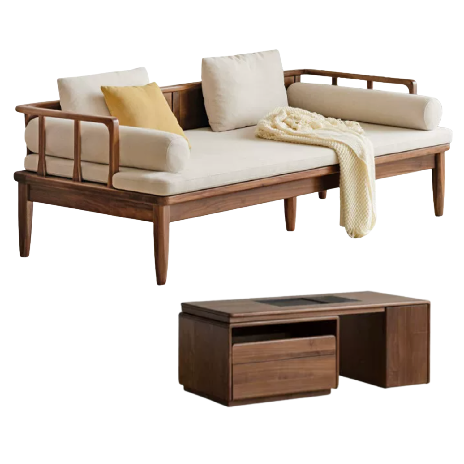Black Walnut Solid Wood Winter and Summer Dual-use Sofa.
