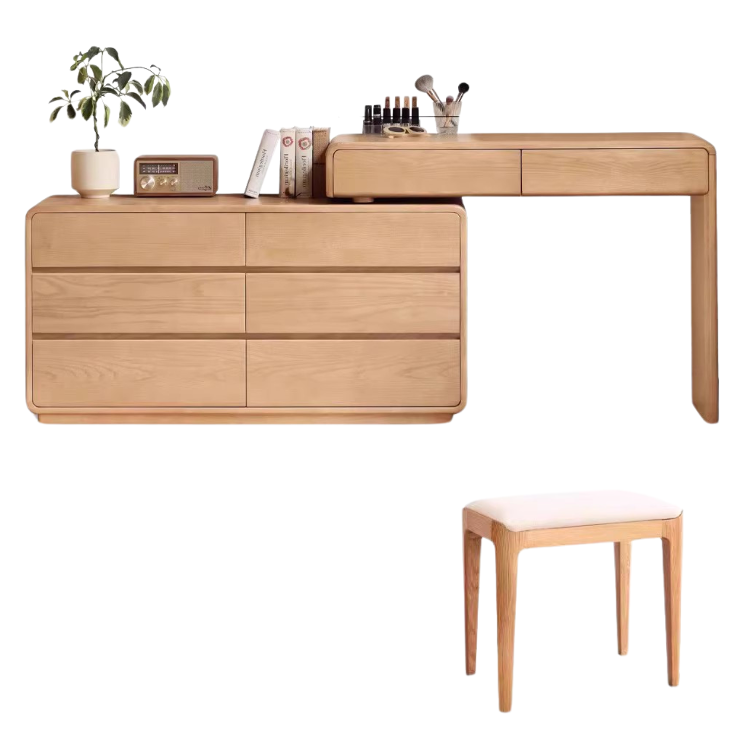 Ash Solid Wood Telescopic Dressing Table Integrated Storage.