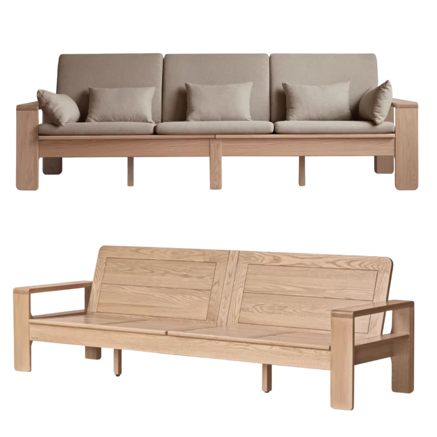 Oak, Ash Solid Wood Modern Nordic Fabric Sofa.