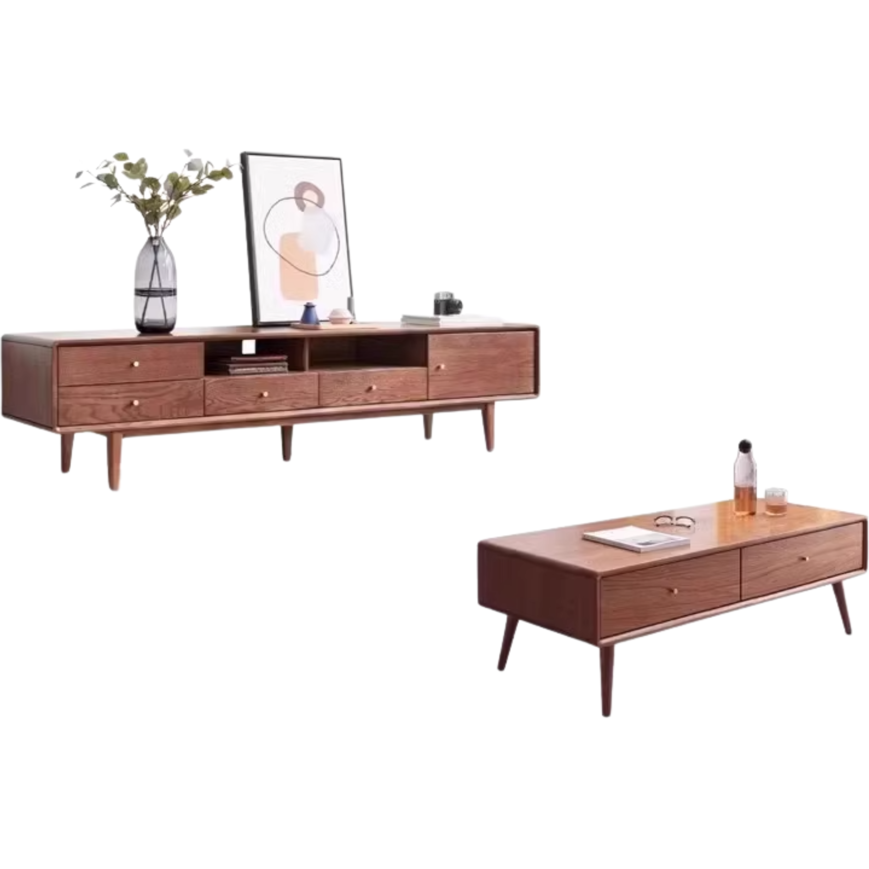 Oak Solid Wood Nordic Floor TV Cabinet.