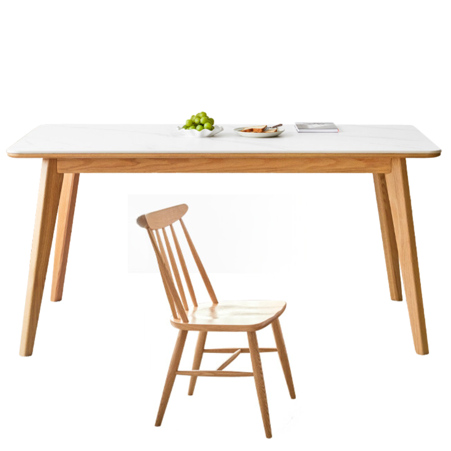 Ash, Oak Solid Wood Modern Rock Plate Dining Table