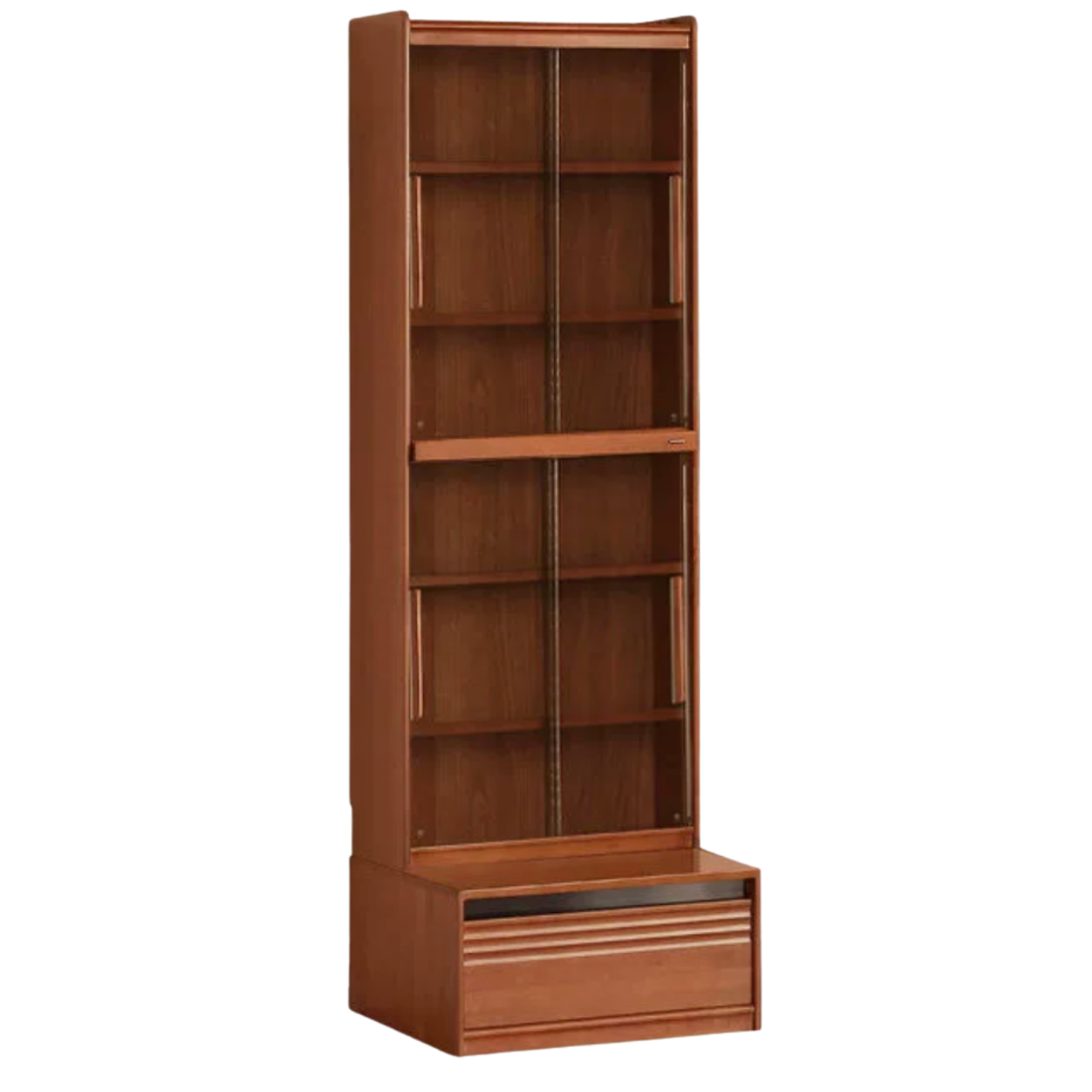 Tulipwood, Birch Solid Wood Floor-to-Ceiling Modular Bookcase with Sliding Glass Doors