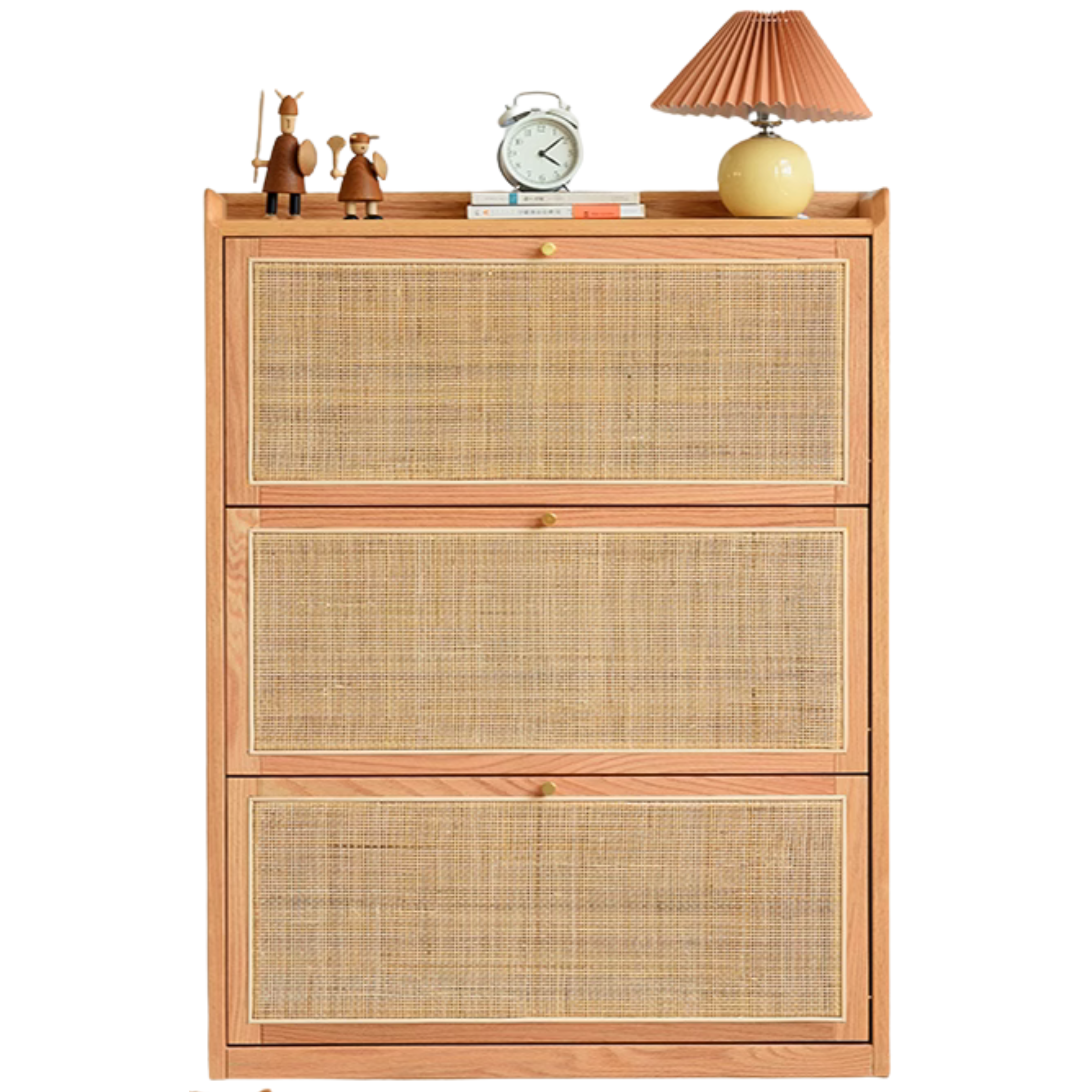 Oak Solid Wood Ultra-Thin Flap Door Rattan Shoe Cabinet