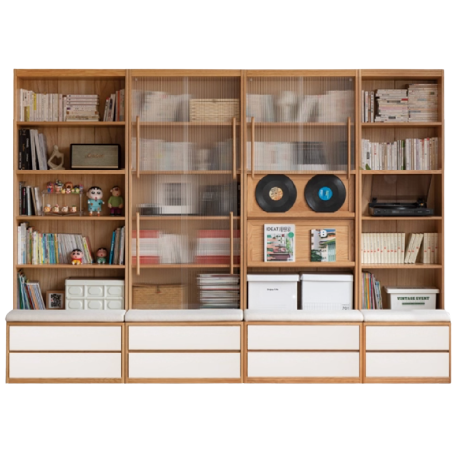 Oak Solid Wood Cream Style Study Bookcase