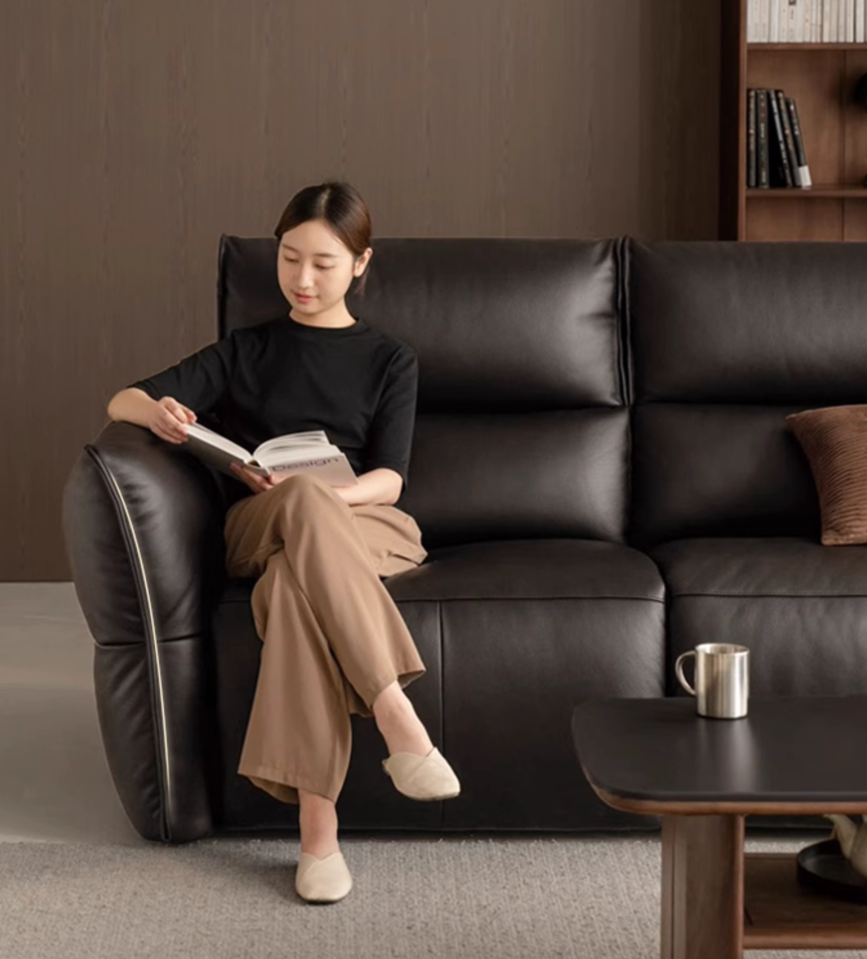 Genuine Leather Sofa Italian Light Luxury Tofu Block Sofa