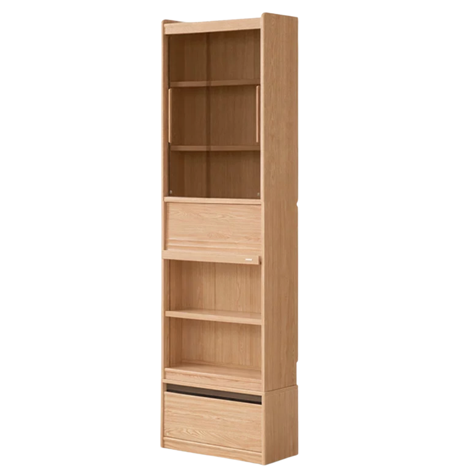Oak, Ash Solid Wood Display Bookcase with Wall-Mounted Option and Storage Cabinet