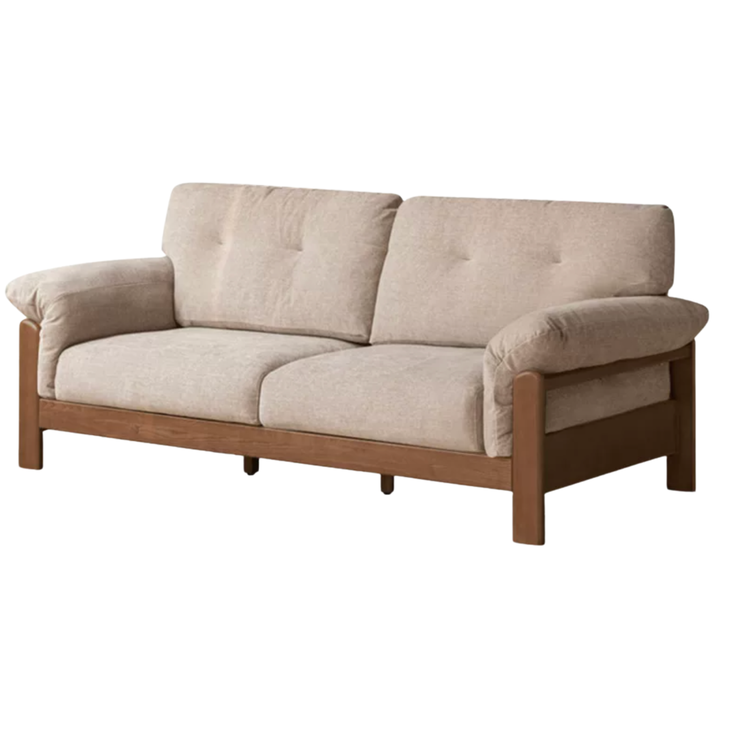 Black Walnut, Ash Solid Wood Genuine Leather, fabric Exposed Frame Sofa with Tufted Cushions