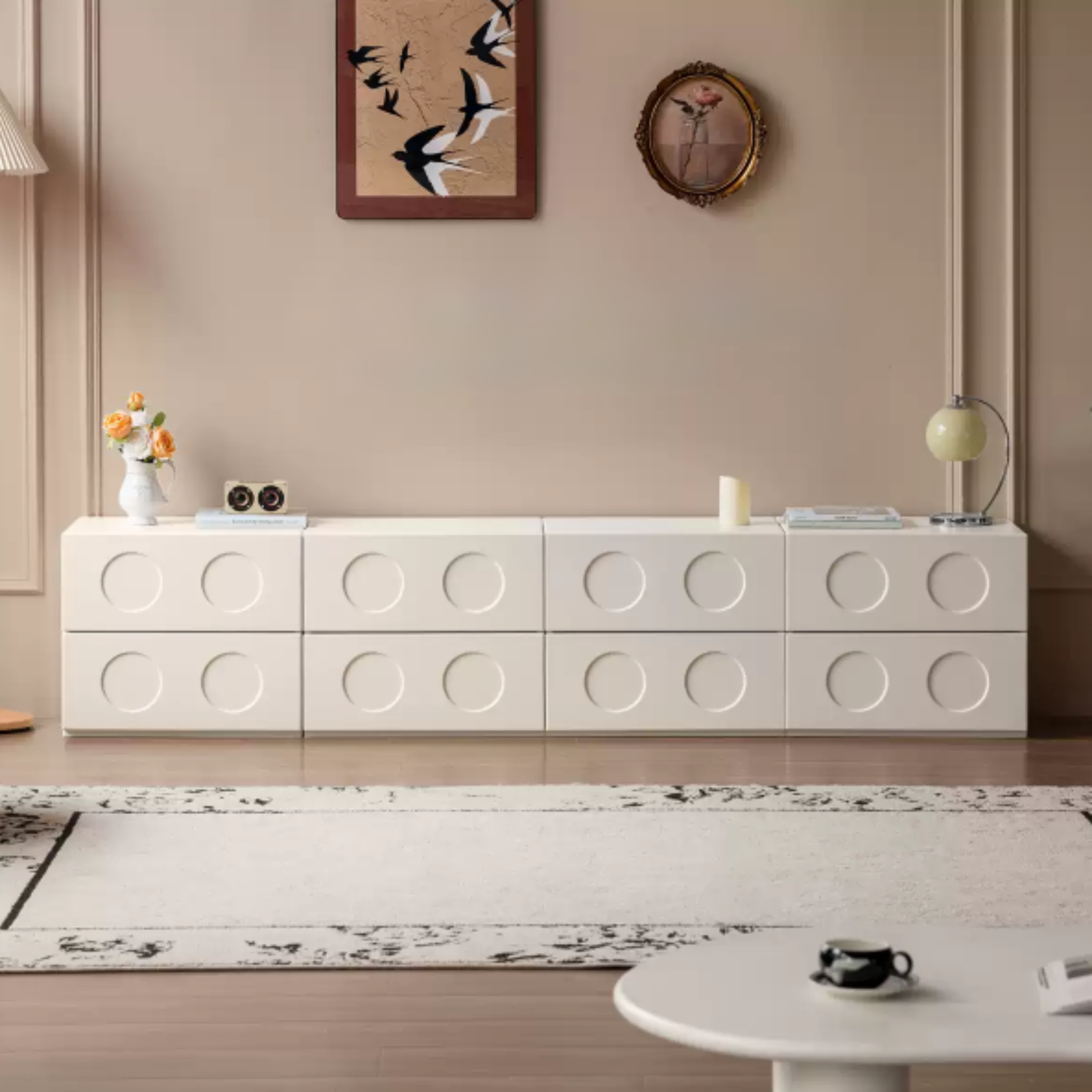 Poplar Solid Wood French Cream Style Module Combination TV Cabinet.