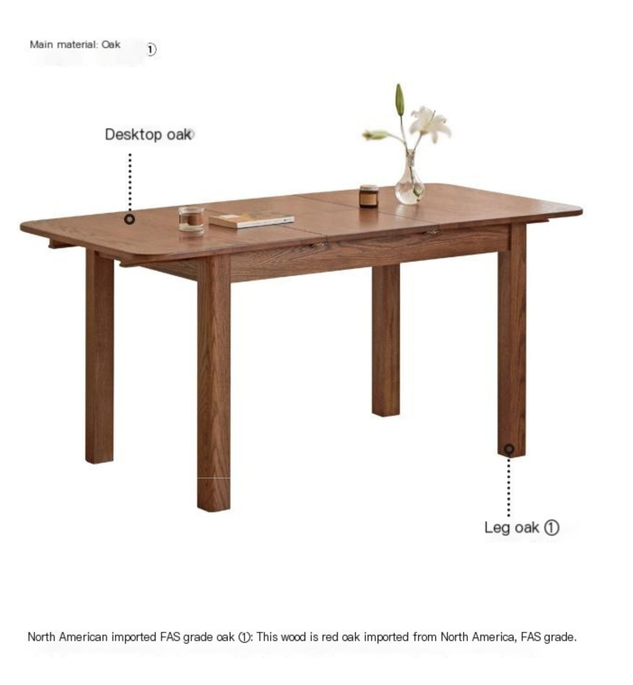 Oak Solid Wood Retractable Dining Table