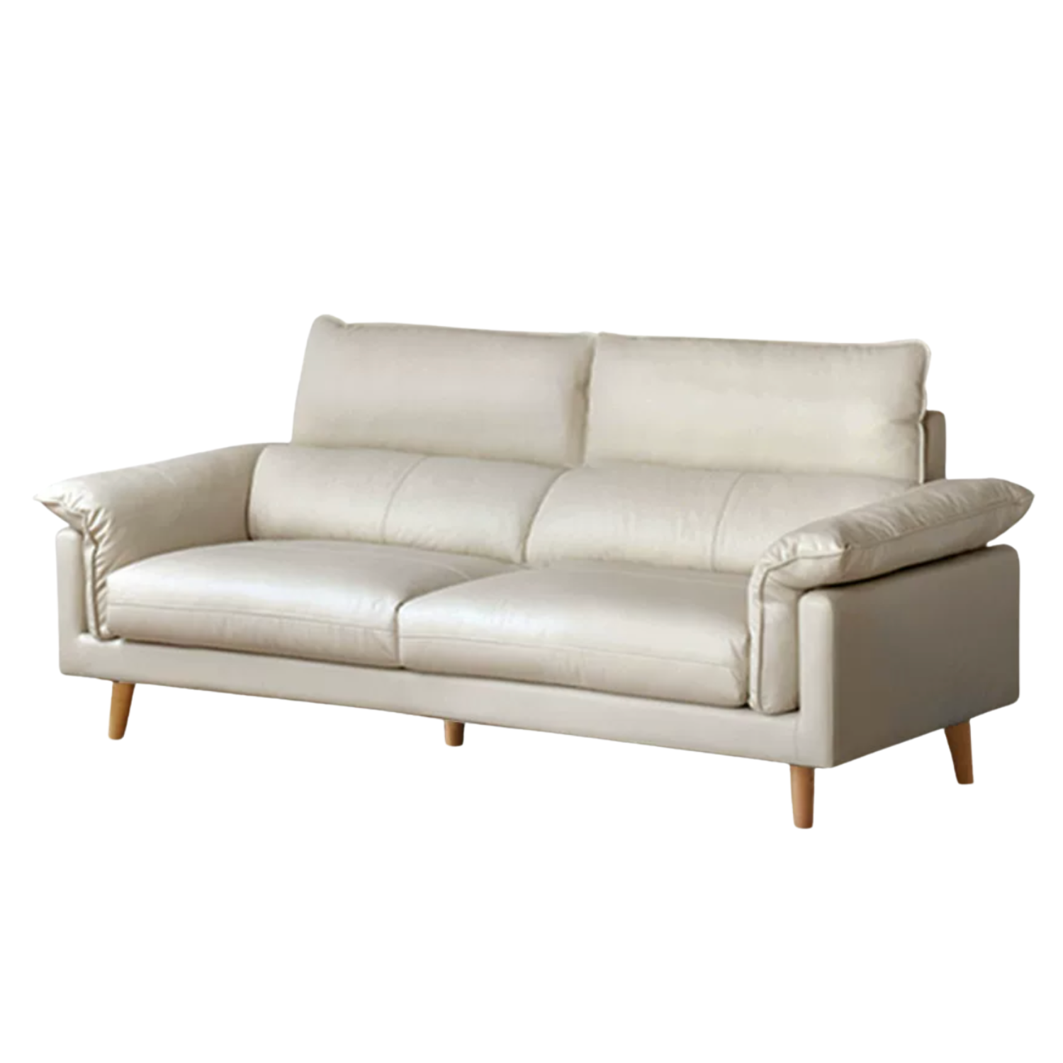 Deep-Seat Sofa with Down-Filled Cushions and Wood Legs-Genuine leather, fabric